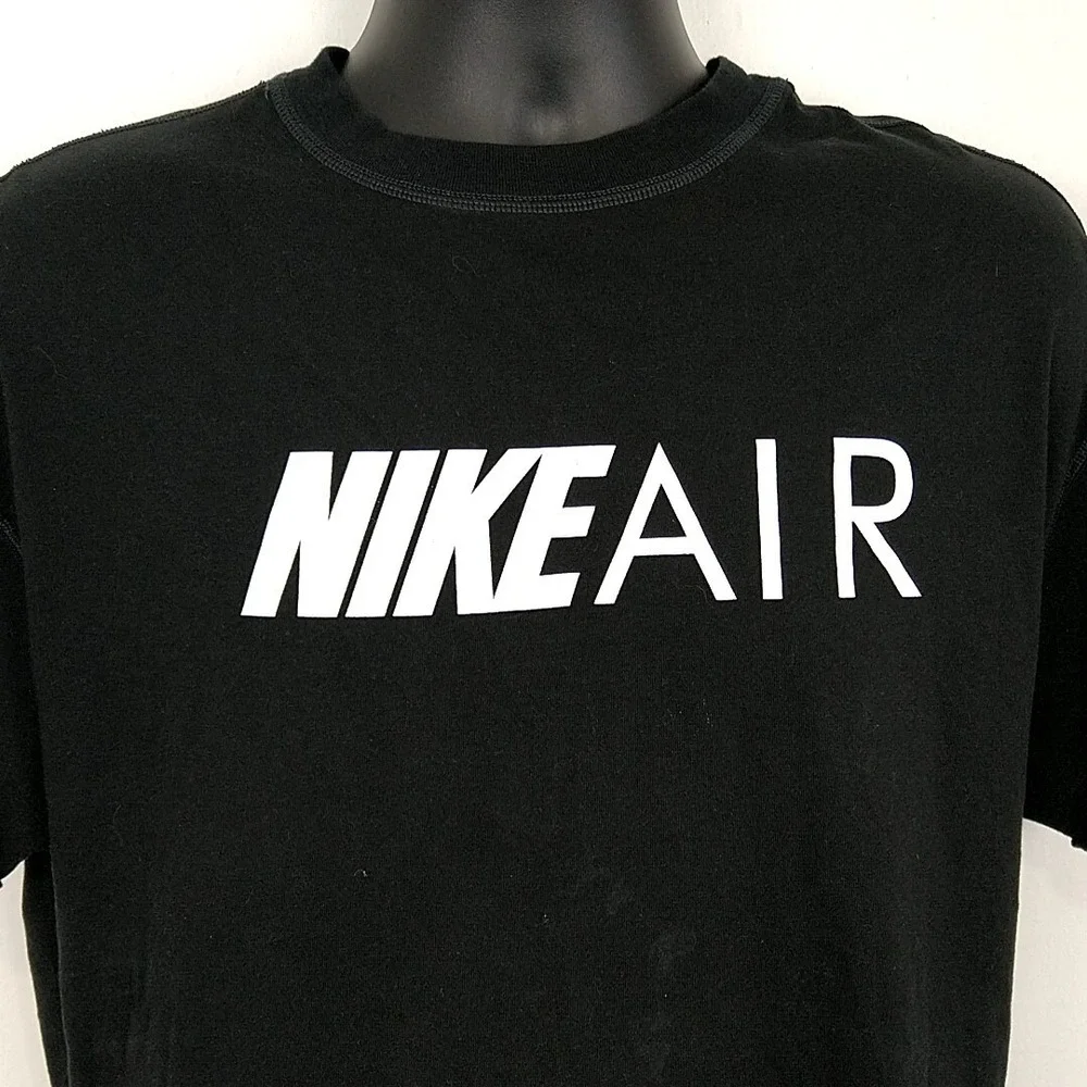 Nike Air‎ Womens XS T Shirt Black Spellout Graphic Short Roll Cuff Slv Oversized